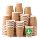 100 pack 8oz kraft ripple wall paper cup