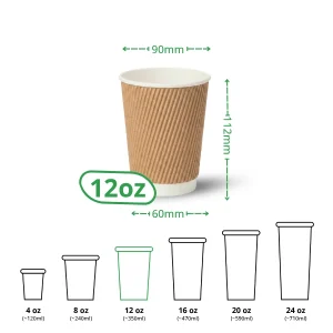 12oz kraft ripple wall paper cup specs