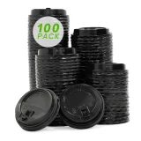 100 pack 90mm black reclosable sip throug lid for paper cups