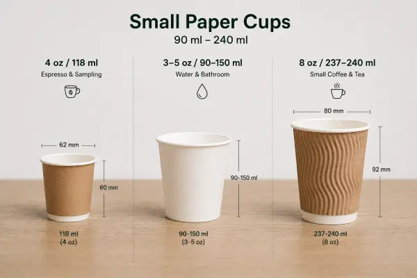 Measuring liquid capacity in milliters for a standard small paper cup