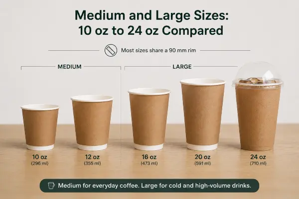 Side-by-side comparison of medium and large paper cups showing size differences