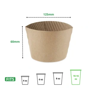 10 to 16oz recyclable kraft brown paper cup sleeve specs