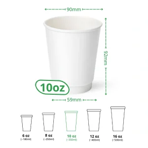 10oz white double wall paper cup specs