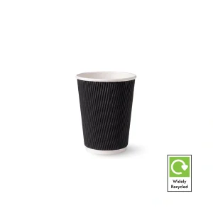 12oz black ripple wall paper cup for large lattes and iced coffee