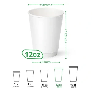 12oz white double wall paper cup specs
