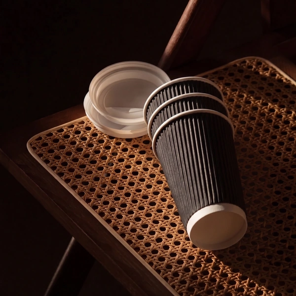 16oz black ripple cup in use 16oz black ripple cup in use