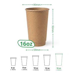 16oz kraft double wall paper cup specs