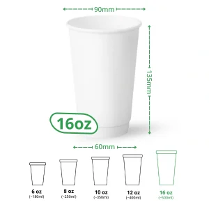 16oz white double wall paper cup specs
