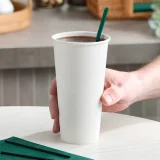 20oz white single wall paper cup in use