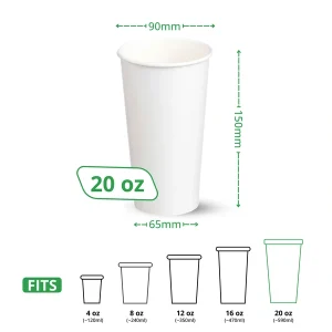 20oz white single wall paper cup specs