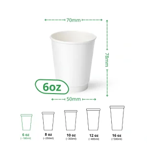 6oz white double wall paper cup specs