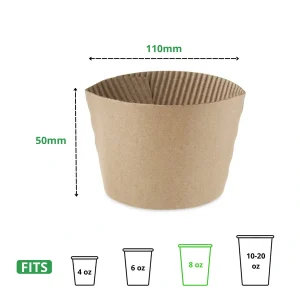 8oz recyclable kraft brown paper cup sleeve specs