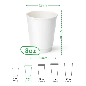 8oz white double wall paper cup specs