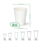 8oz white single wall paper cup specs