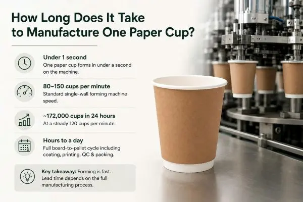 Machine operating speed and production time required to make a single paper cup