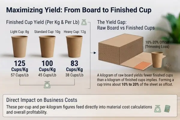 How many paper cups are in 1 kg based on size and grammage