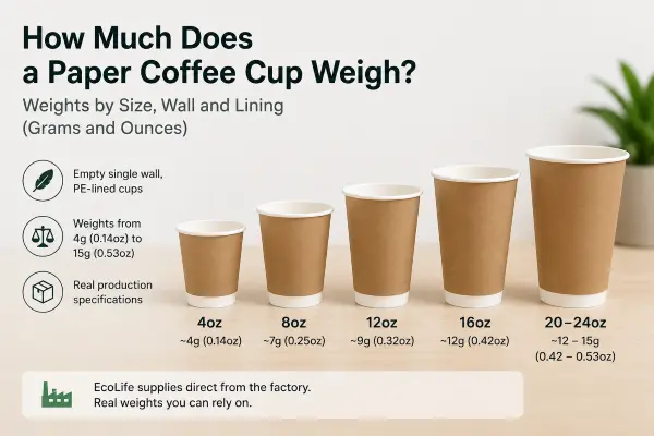 Average weight of a disposable paper coffee cup in grams
