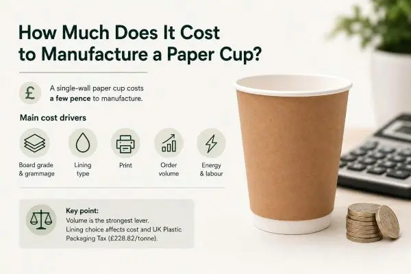 Breakdown of raw materials and operational costs involved in manufacturing a paper cup