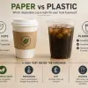 A comparison of paper cups vs plastic cups on a clean surface