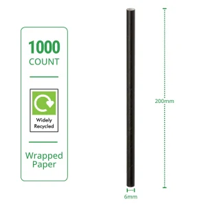 recyclable black wrapped paper straw 200mm x 6mm specs
