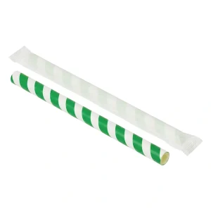 recyclable green stripe wrapped paper straw 210mm x 10mm