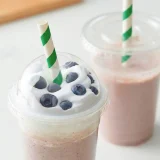 recyclable green stripe wrapped paper straw 210mm x 10mm in use