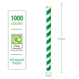 recyclable green stripe wrapped paper straw 210mm x 10mm specs