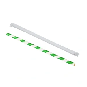 recyclable green stripe wrapped paper straw 210mm x 8mm