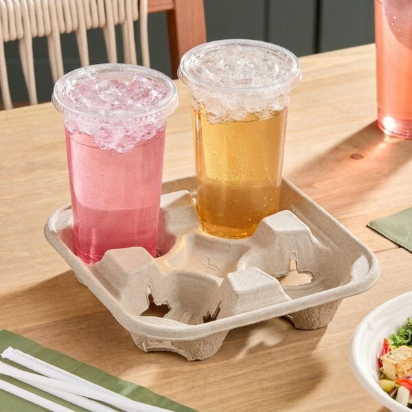 recyclable paper 4 cup carrier tray in use recyclable paper 4 cup carrier tray in use