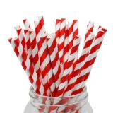 recyclable red stripe wrapped paper straw 210mm x 8mm zoom