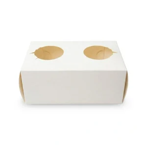 White paper holder carrying two takeaway cups, front view on plain background