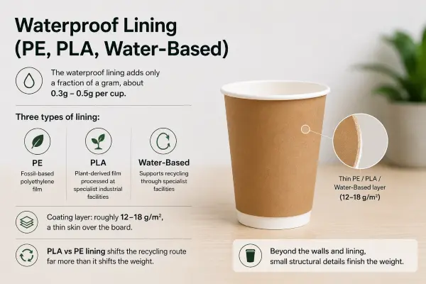 Comparison of PE, PLA, and water-based waterproof linings for eco paper cups